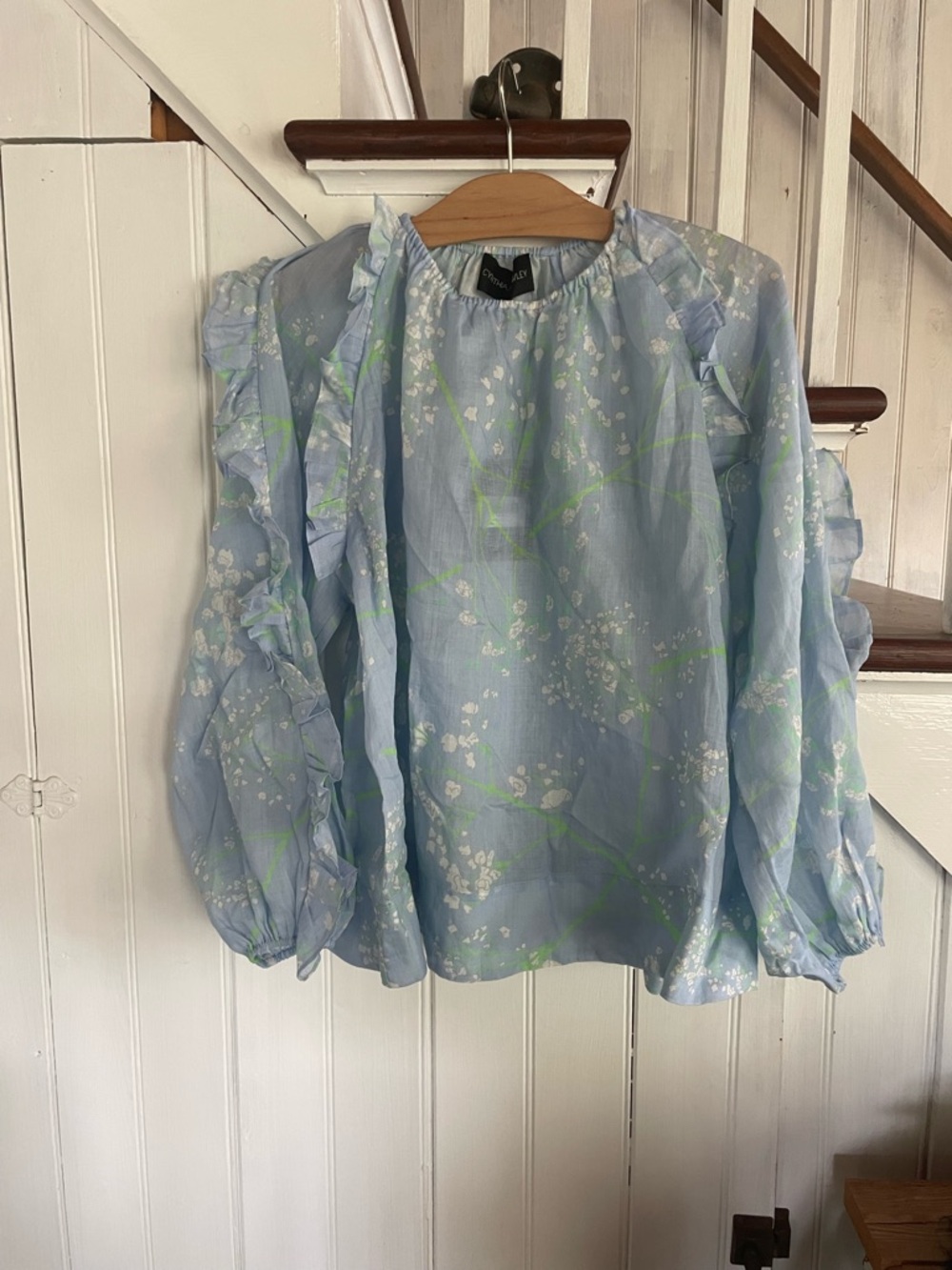 Cynthia Rowley Pastel Blue Floral Ruffle Blouse - Picture 6 of 9